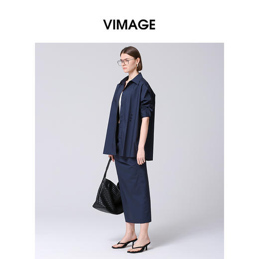 VIMAGE纬漫纪高腰长裙纯棉舒适褶皱半身裙2025春季新款V2306907 商品图1