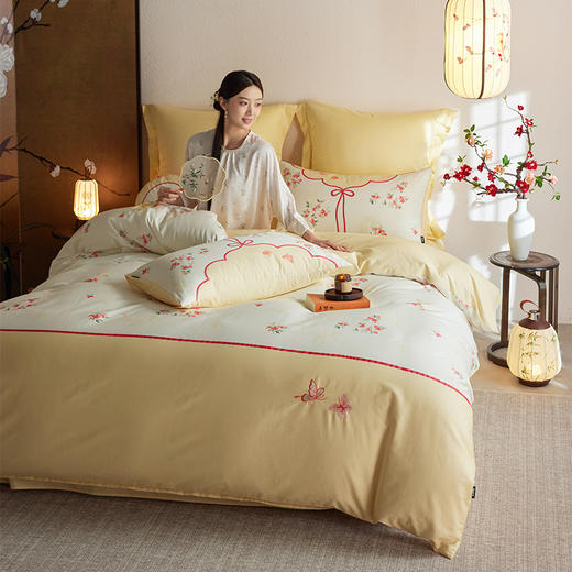 多喜爱  60支全棉轻奢贡缎红楼梦系列套件 四件套 蝶舞花间 商品图5