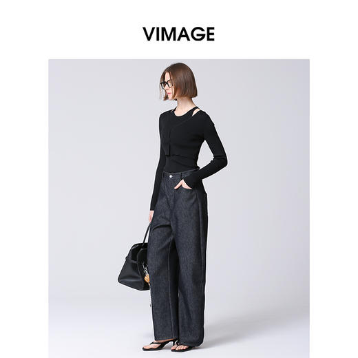 VIMAGE纬漫纪春季新款洋气修身小众设计针织衫上衣V2101709 商品图2