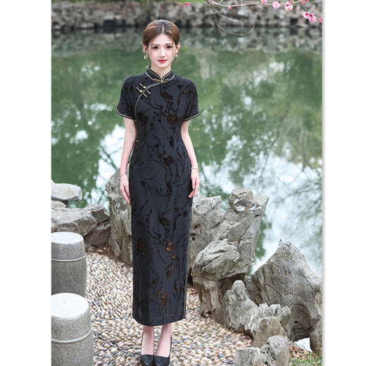 复古国风长款扎染短袖旗袍2025春夏新款中老年妈妈高端旗袍SYK211010 商品图4