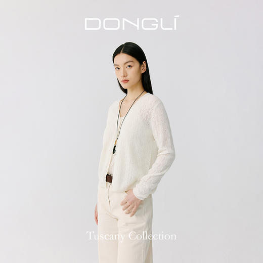 东黎 • 托斯卡纳系列—浮浮花开 山羊绒春季女士V领挑孔开衫 5145 商品图3