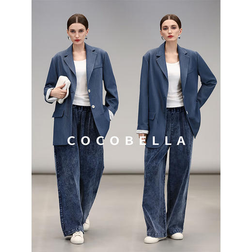 COCOBELLA静奢风撞色条纹通勤贡针西装女商务休闲西服SI3011 商品图1