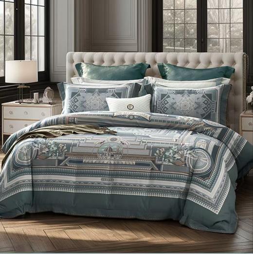 【6楼】富安娜国绣独幅床单四件/奶芙柔系列·穹顶秘殿，绿 商品图0