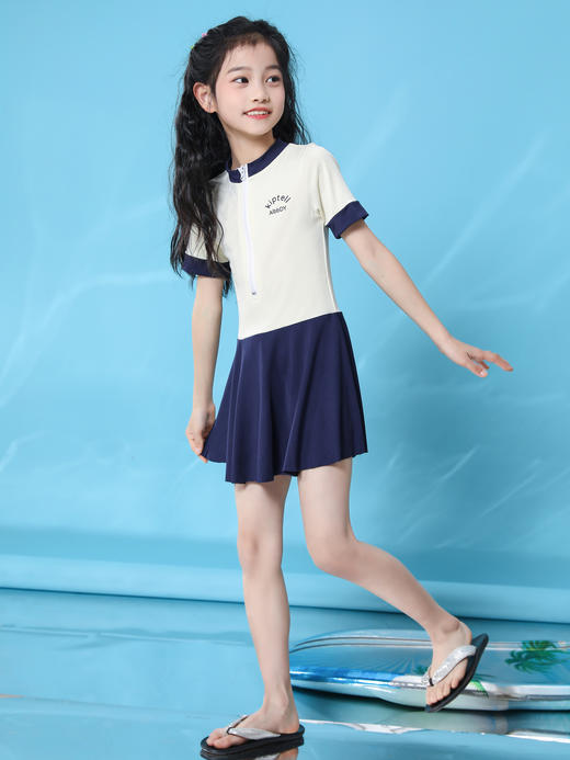 【学院风泳衣，速干保守连体裙~】女童连体泳衣 初中生学院风 速干游泳衣 女孩韩版温泉 保守连体裙泳装-QQ 商品图2