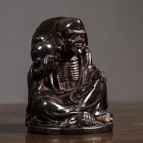 清 紫檀木雕长耳罗汉像