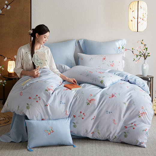 多喜爱 60支全棉轻奢贡缎红楼梦系列套件 四件套 月下棠花 商品图1