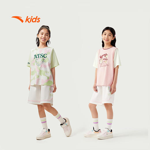安踏儿童短袖T恤女童篮球服2025夏季速干衣宽松运动上衣362528103 商品图0