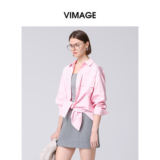 VIMAGE纬漫纪宽松廓形舒适粉色通勤显瘦衬衫外套秋季新款V2209807 商品图3