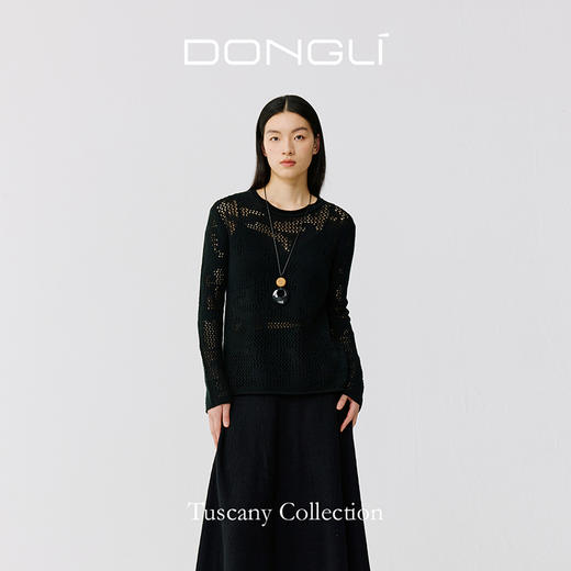 东黎 • 托斯卡纳系列—风与形 山羊绒女士镂空圆领套衫 5143 商品图2
