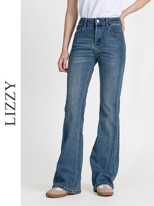 LIZZY早秋弹力高腰微喇修身气质牛仔长裤8137 商品图0