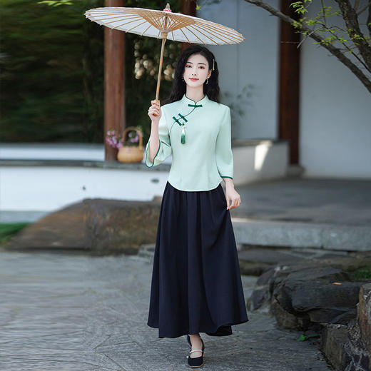 复古棉麻旗袍套装，年轻版茶服两件套唐装6813 商品图3