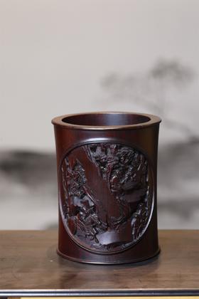 东山报捷°黑檀小笔筒