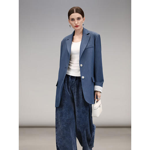 COCOBELLA重工水洗炒色灯芯绒休闲裤牛仔色宽松阔腿裤DN0011 商品图1