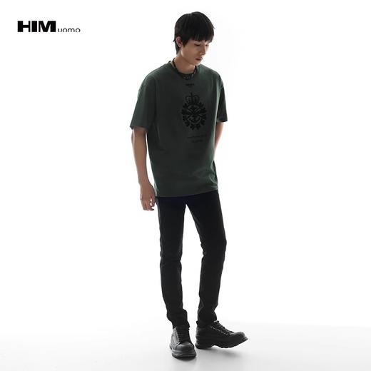 HIM漢崇 男士短袖T恤潮流简约图案植绒印花舒适圆领上衣 2026夏季 商品图1