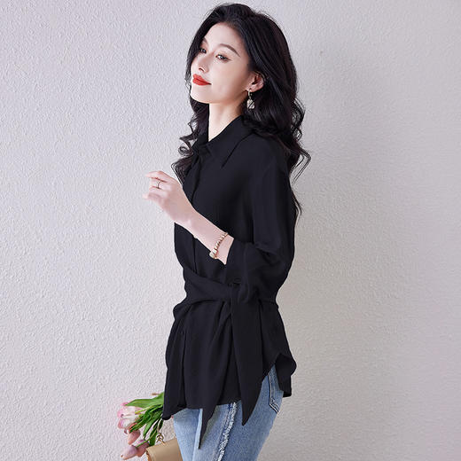 法式扭结长袖衬衫春秋薄款不规则衬衣KQL-403H7905 商品图1