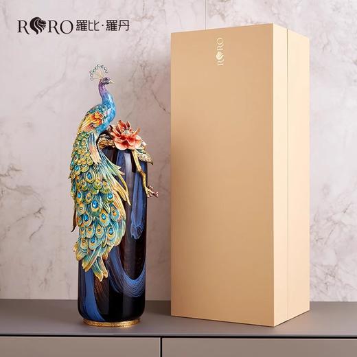 罗比罗丹富贵吉祥孔雀花瓶摆件珐琅彩工艺家居饰品乔迁礼物罗比罗丹花瓶（富贵吉祥）蓝 商品图5