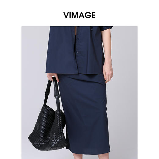 VIMAGE纬漫纪高腰长裙纯棉舒适褶皱半身裙2025春季新款V2306907 商品图3