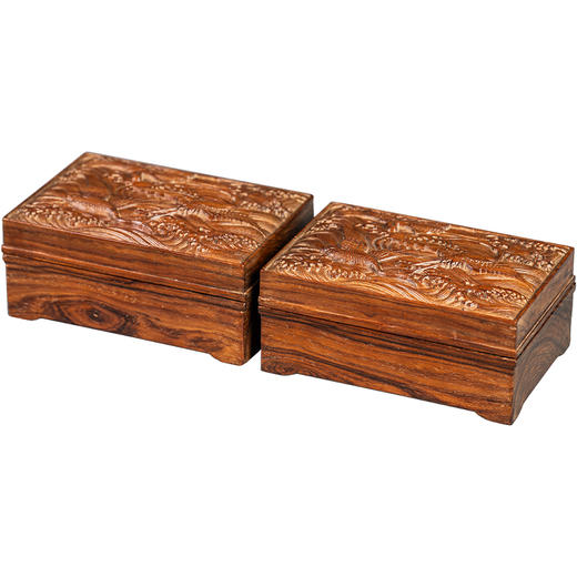 二十世纪 黄花梨高浮雕海水仙鹤纹首饰盒（一对） 商品图5