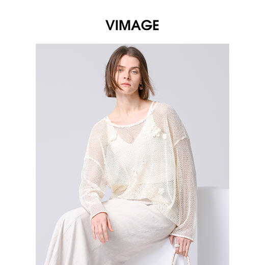 VIMAGE纬漫纪慵懒感时尚垂坠宽松T恤上衣2025春季新款V2313912 商品图1