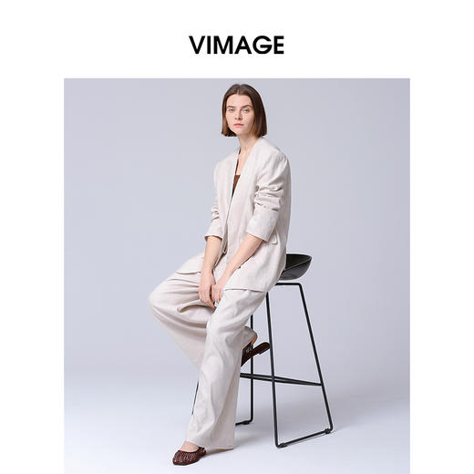 VIMAGE纬漫纪显瘦高腰直筒阔腿休闲长裤春季新款V2305906 商品图3
