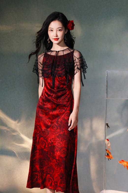 逸红颜明月优选#流苏云肩「 玲珑珮」手工珠串镂空小斗篷，复古网纱重工旗袍外搭 商品图7