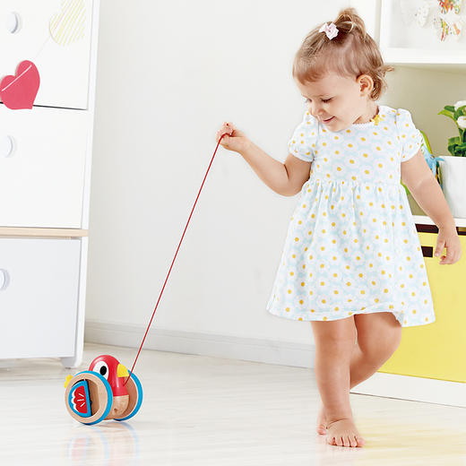 Hape儿童拖拉玩具 婴幼儿拖拉学步木质卡通动物单绳学走路玩具 E0360 拖拉小鸟 商品图1