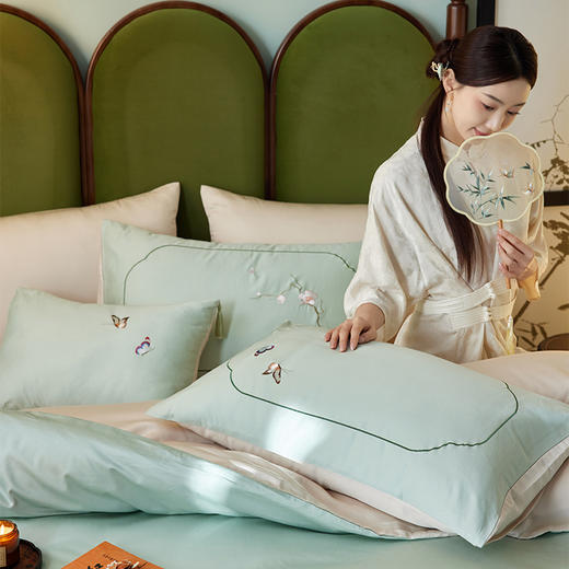 多喜爱 60支全棉轻奢贡缎红楼梦系列套件 四件套 蝶舞花趣 商品图5