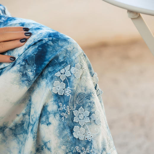 【林栖设计小店】纯棉连衣裙植物染手钩花优雅2025春夏新品长裙女1952061 商品图6