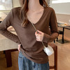 【YW】无忧购韩系慵懒百搭休闲莫代尔V领宽松长袖正肩t恤女2604 商品缩略图3