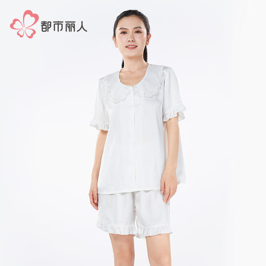 都市丽人好睡好眠女士丝质短袖套装薄冰雪丝提花短袖类LHH1D7 商品图1