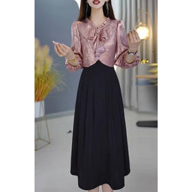 七分袖2025年春款大码时尚妈妈假两件裙子QYM