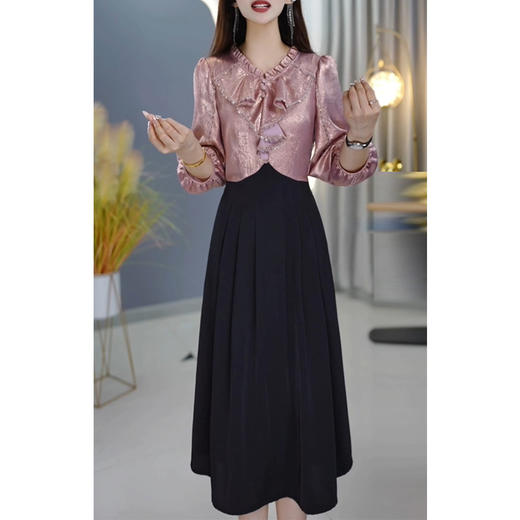 七分袖2025年春款大码时尚妈妈假两件裙子QYM 商品图0