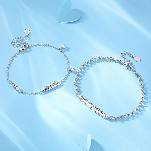 卡蒂罗/KADER 猫咪日记情侣手链 萌趣小猫wink 甜美可爱轻奢时尚原创可调节纯银一对 简约ins风恋爱频率配饰 商品图6