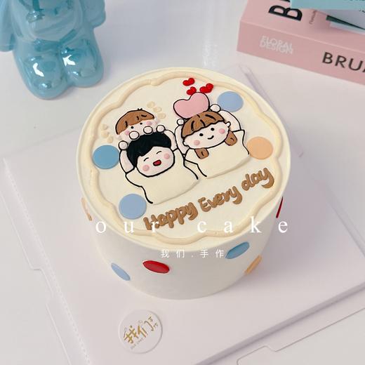 一家三口手绘纪念日蛋糕-低糖处理无添加 商品图1