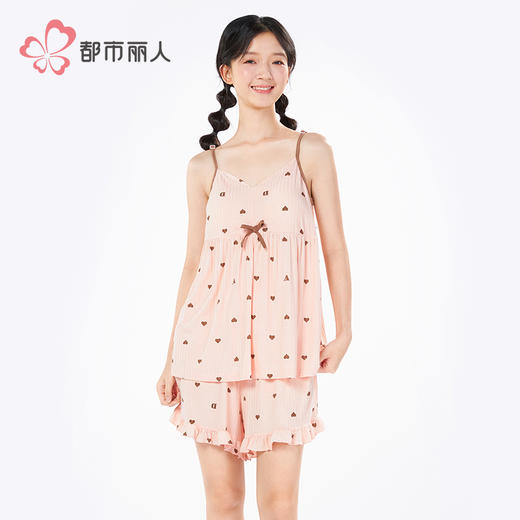 都市丽人超值精选女士特价棉质吊带套装薄TR罗纹抽条无袖类LHH2A8 商品图1