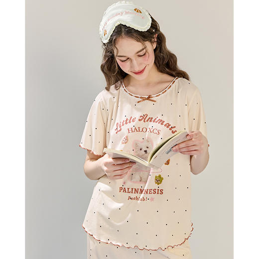 商场同款新品芬腾睡衣女夏季纯棉短袖圆领套装宽松女款全棉家居服 商品图3