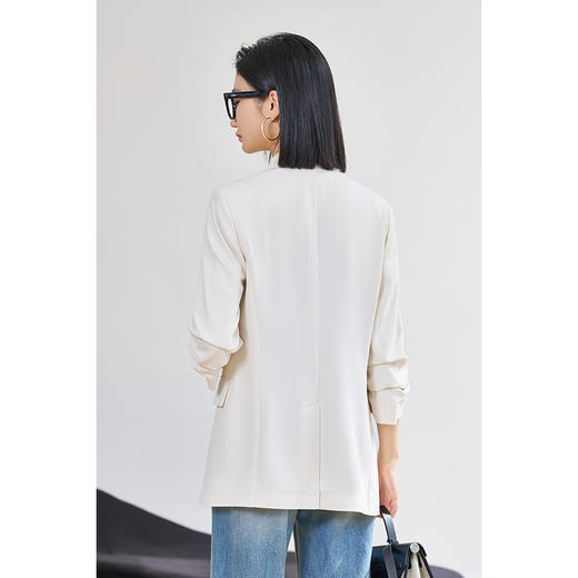 通勤平驳领西装外套 简约通勤纯色西装职业正装七分袖短外套女6055 商品图4