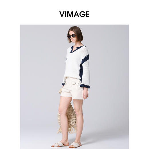 VIMAGE纬漫纪春季新品时尚百搭撞色针织衫V2101712 商品图1