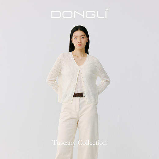 东黎 • 托斯卡纳系列—浮浮花开 山羊绒春季女士V领挑孔开衫 5145 商品图4