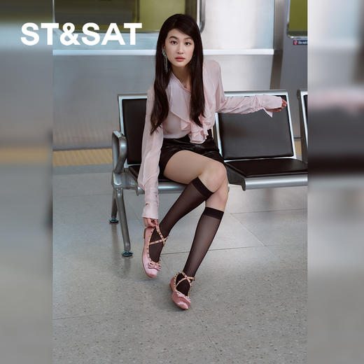 星期六甜美蝴蝶结铆钉平底玛丽珍SSD111132A 商品图2