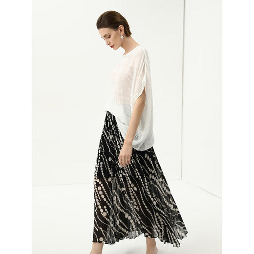 COCOBELLA度假风不规则下摆波点半身裙女飘逸百褶长裙HS7041 商品图3