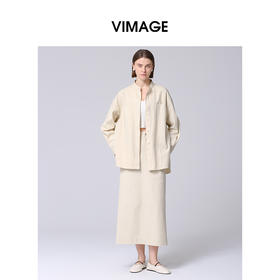 VIMAGE纬漫纪气质高级感通勤宽松显瘦圆领纯棉衬衫上衣2025春新款V2309901