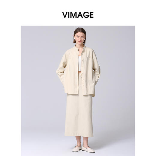 VIMAGE纬漫纪气质高级感通勤宽松显瘦圆领纯棉衬衫上衣2025春新款V2309901 商品图0
