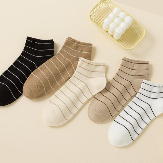 【女士密细条短袜】女士短袜棉质四季袜子船袜吸汗休闲细条纹短筒春夏棉 商品图2
