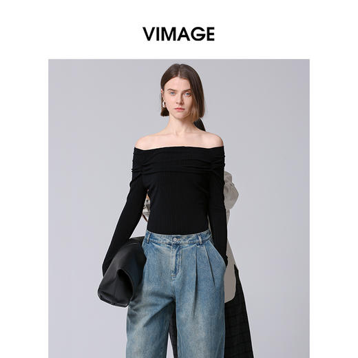 VIMAGE纬漫纪秋季新款修身显瘦纯色上衣女V2013607 商品图3