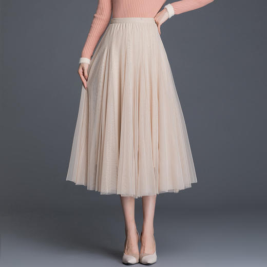 糖果色网纱半身裙，高腰显瘦大摆百褶A字纱裙MYX8581 商品图3