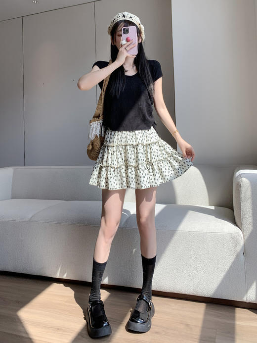 【韩系甜美碎花半身裙】夏季少女减龄芭蕾风 百搭花边A字蛋糕小短裙  商品图2