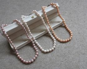 年少不知珍珠美 哈！天然淡水 8-9mm 明显瑕疵的 无核四面圆 项链 3色入