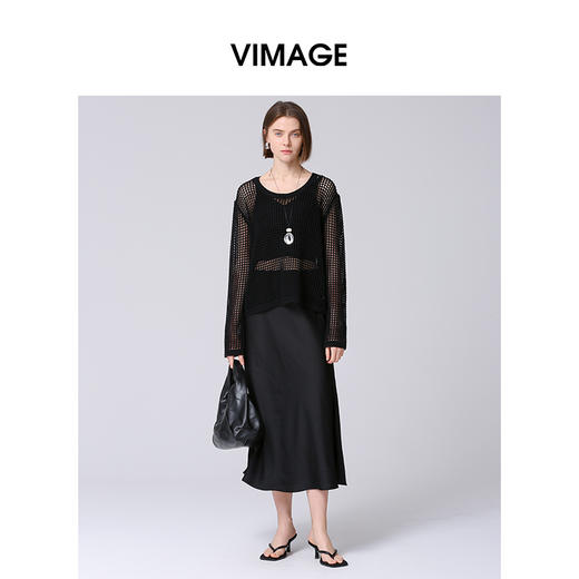 VIMAGE纬漫纪垂坠缎面高腰显瘦高级感百搭纯色半身裙夏季新款VB2406302 商品图5