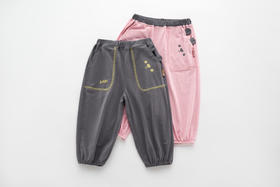 拉比-童衣类（春）I5自然撞色束口长裤玫瑰红（PH)